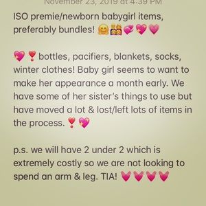 ISO babygirl infant items